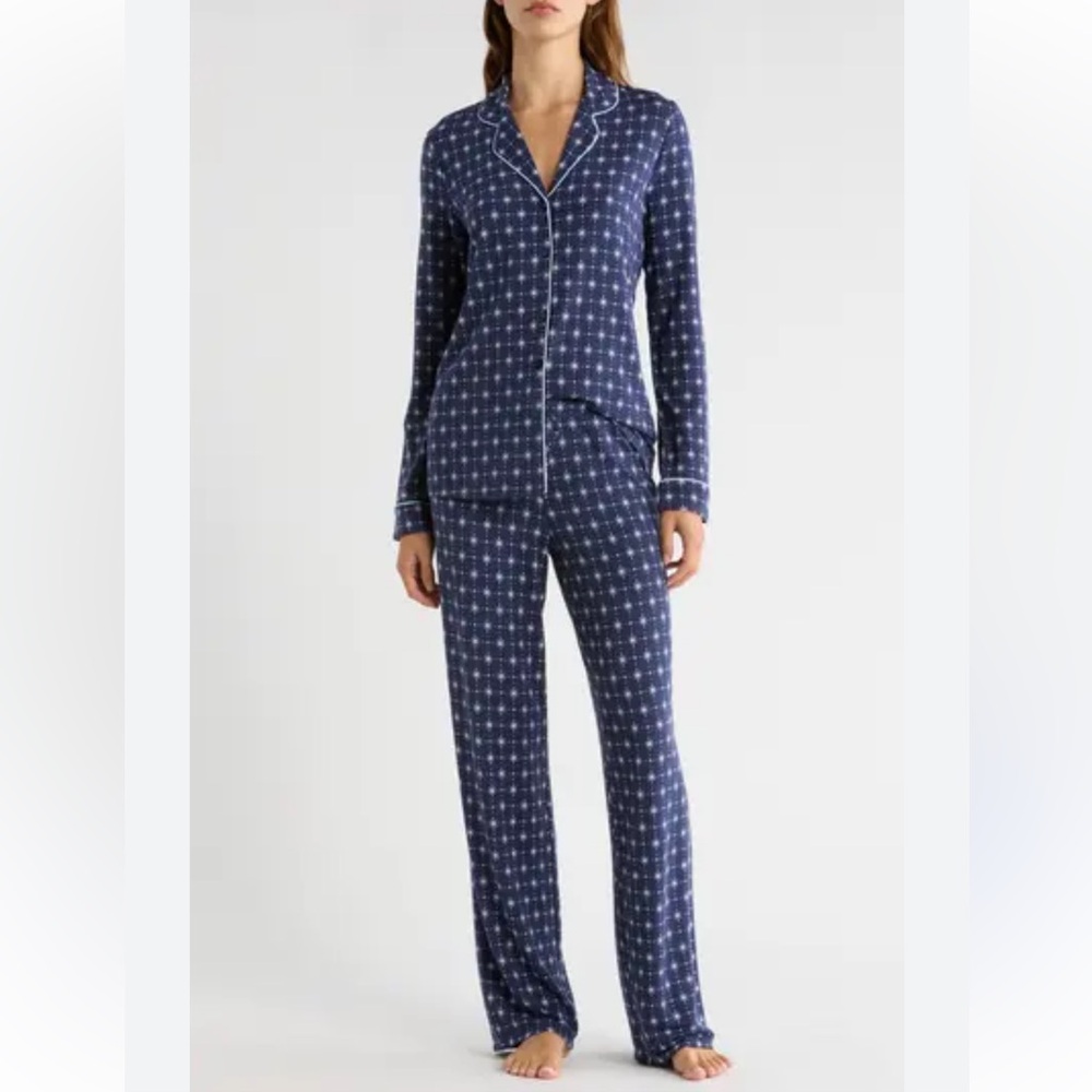 Elegant Tranquility  Navy Pajama long sleeve and pant Set